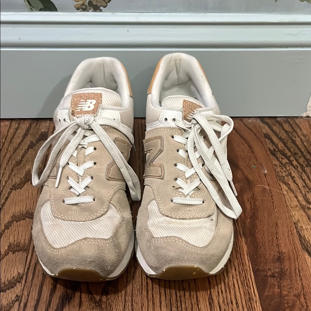New Balance Tan and White Sneakers